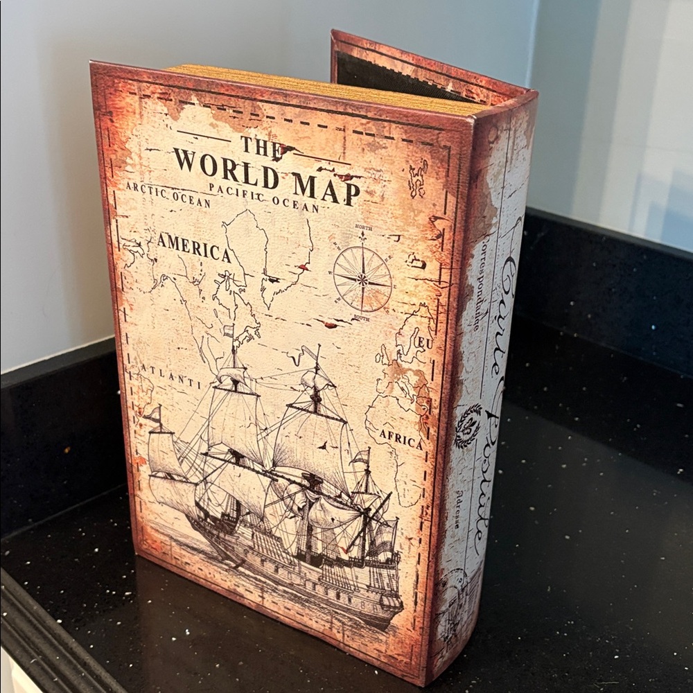 Vintage Inspired Faux Book Storage Riser Paris World Map Shabby Chic Cottagecore - Picture 2 of 13